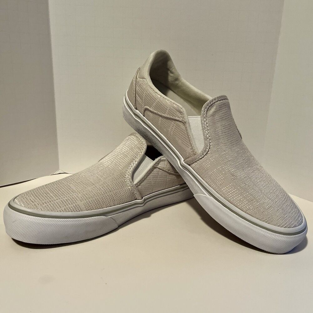 Vans Asher Deluxe‎ Comfort Slip On Sneakers Women's 7.5 Woven Textile Light Gray